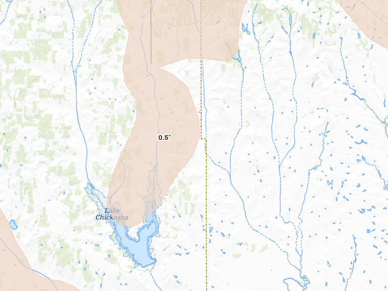 Radar-estimated hail-size map of the storm over Pocasset, OK on Jun 11, 2026