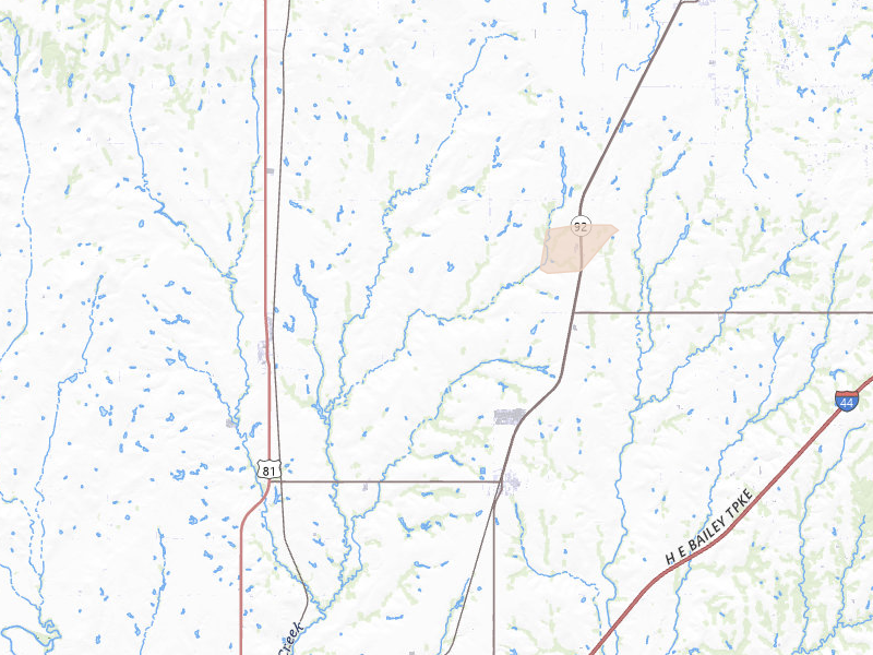 Radar-estimated hail-size map of the storm over Pocasset, OK on Aug 7, 2026