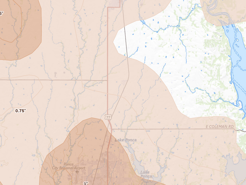 Radar-estimated hail-size map of the storm over Ponca City, OK