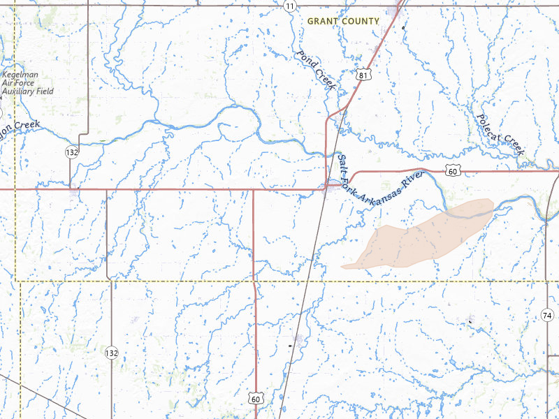 Radar-estimated hail-size map of the storm over Pond Creek, OK on Apr 3, 2026