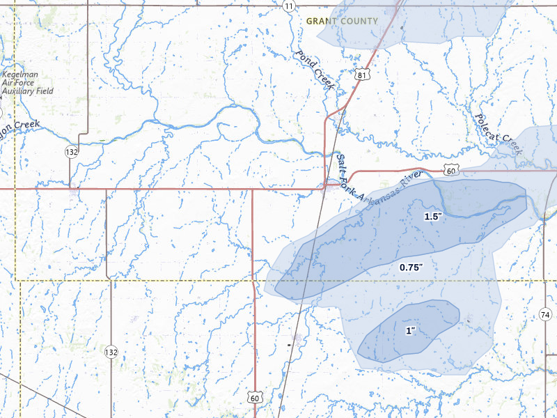 NEXRAD radar-signature map of the hail over Pond Creek, OK