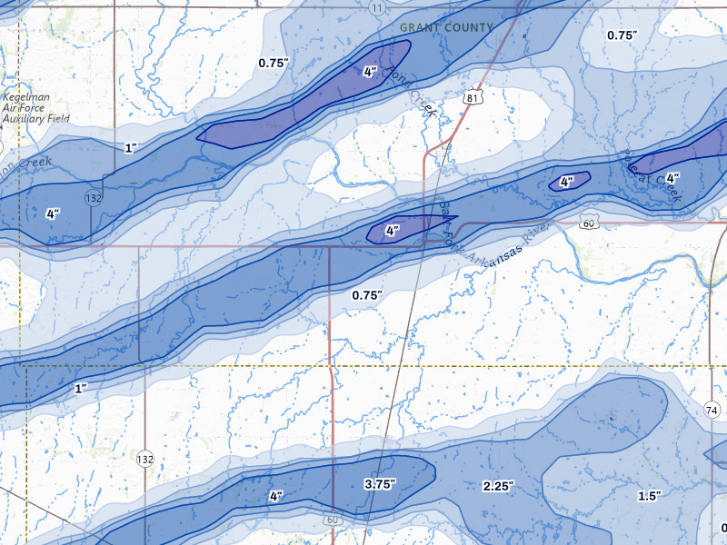 NEXRAD radar-signature map of the hail over Pond Creek, OK