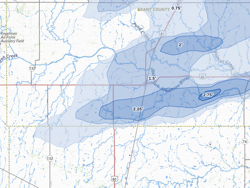 NEXRAD radar-signature map of the hail over Pond Creek, OK