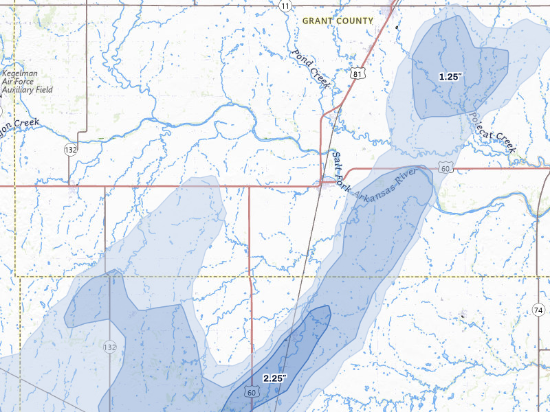 NEXRAD radar-signature map of the hail storm over Pond Creek, OK on May 29, 2026