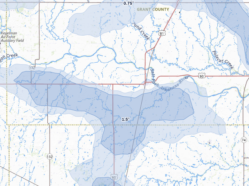 NEXRAD radar-signature map of the hail storm over Pond Creek, OK on Jun 1, 2026