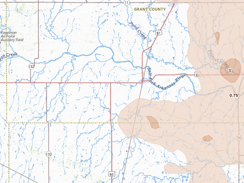 Radar-estimated hail-size map of the storm over Pond Creek, OK