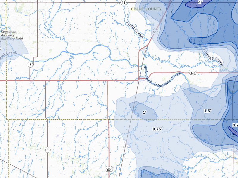 NEXRAD radar-signature map of the hail over Pond Creek, OK