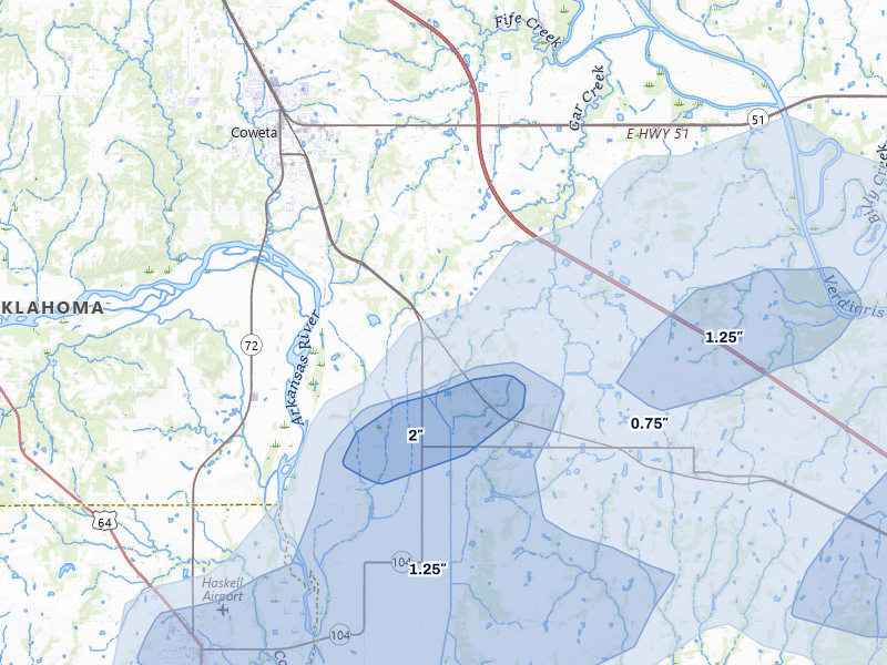 NEXRAD radar-signature map of the hail storm over Porter, OK on Apr 28, 2026