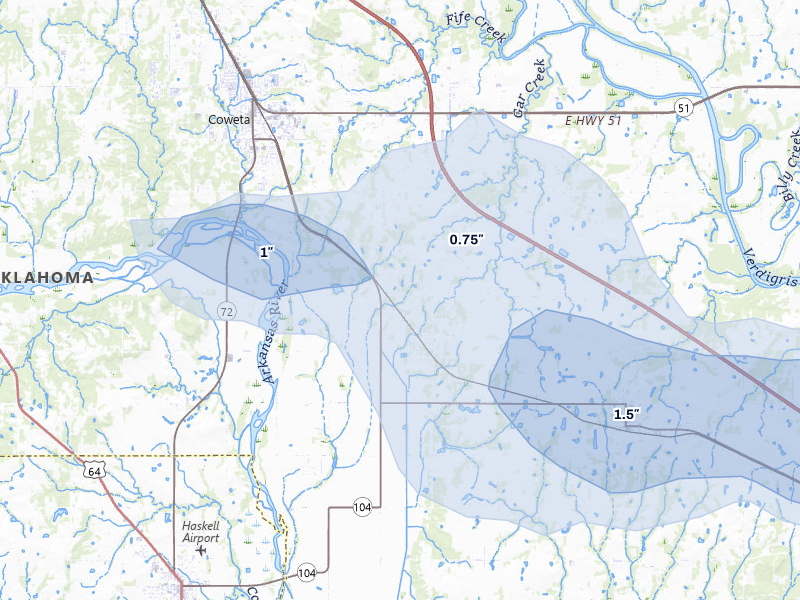 NEXRAD radar-signature map of the hail storm over Porter, OK on May 8, 2026
