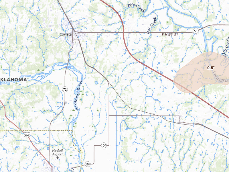 Radar-estimated hail-size map of the storm over Porter, OK on Jun 26, 2026