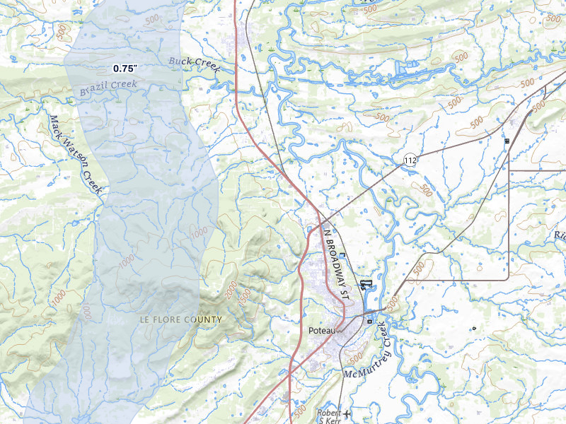 NEXRAD radar-signature map of the hail storm over Poteau, OK on Mar 6, 2026