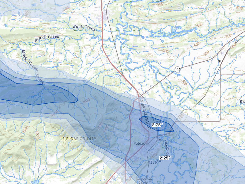 NEXRAD radar-signature map of the hail over Poteau, OK