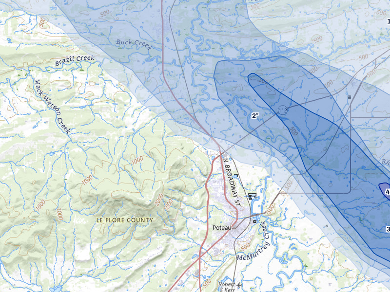 NEXRAD radar-signature map of the hail over Poteau, OK