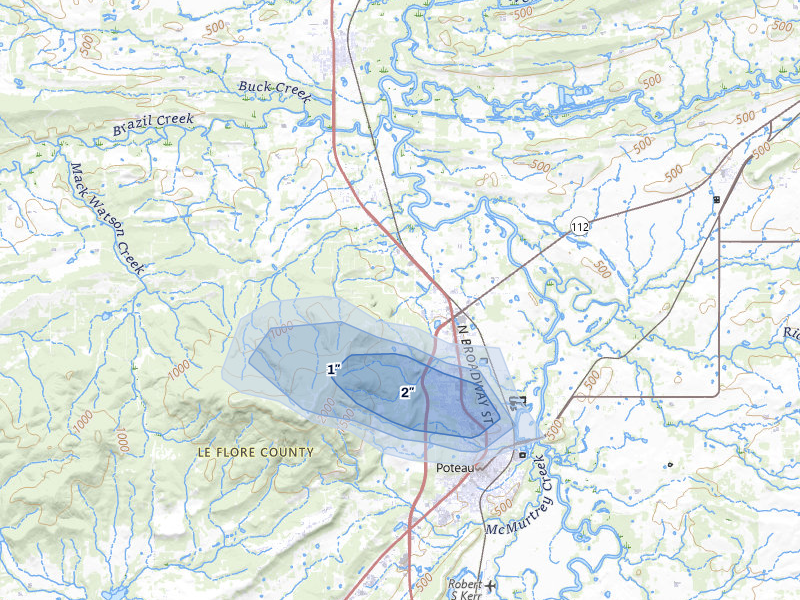 NEXRAD radar-signature map of the hail storm over Poteau, OK on May 8, 2026