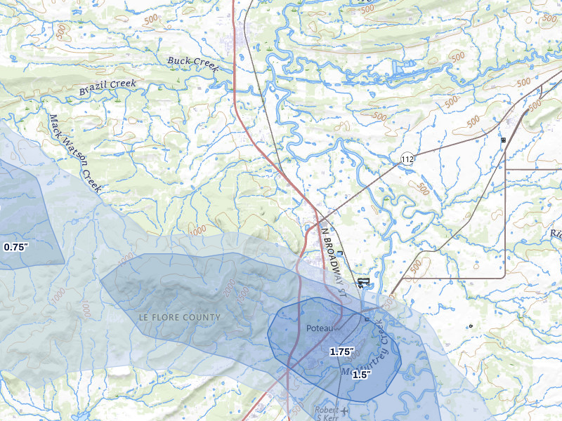 NEXRAD radar-signature map of the hail over Poteau, OK