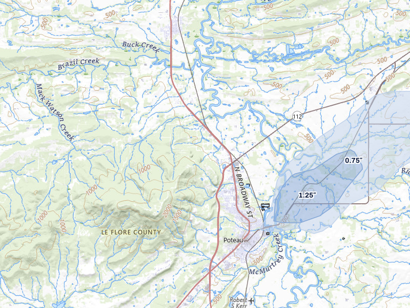 NEXRAD radar-signature map of the hail over Poteau, OK