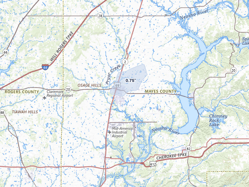 NEXRAD radar-signature map of the hail over Pryor, OK