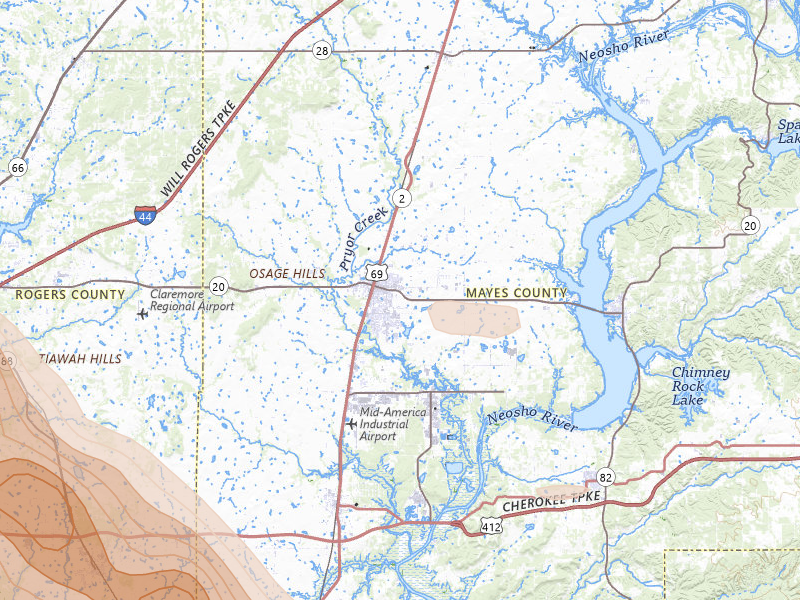Radar-estimated hail-size map of the storm over Pryor, OK on May 8, 2026