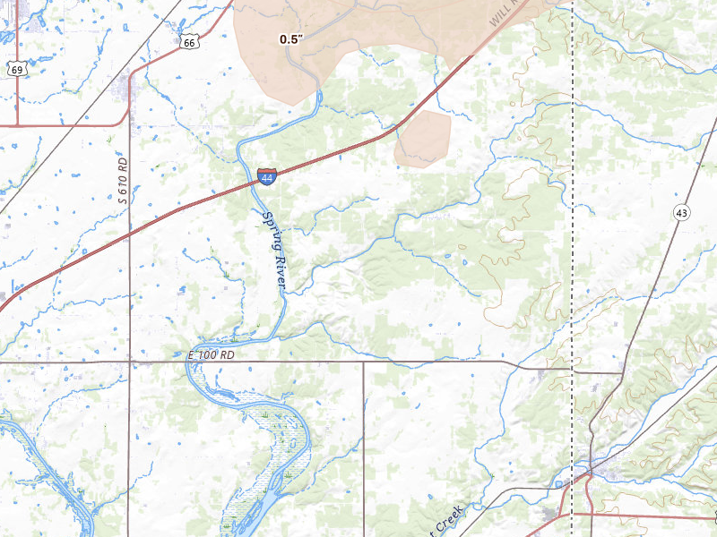 Radar-estimated hail-size map of the storm over Quapaw, OK on Apr 3, 2026