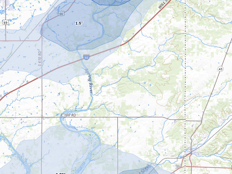 NEXRAD radar-signature map of the hail over Quapaw, OK