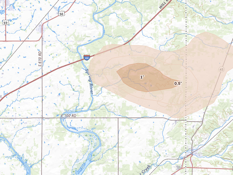 Radar-estimated hail-size map of the storm over Quapaw, OK