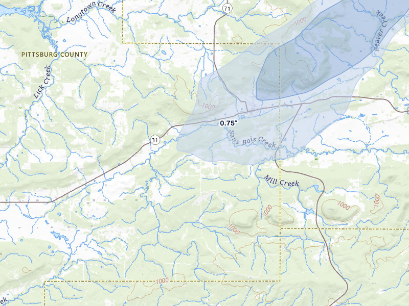 NEXRAD radar-signature map of the hail storm over Quinton, OK on Mar 6, 2026