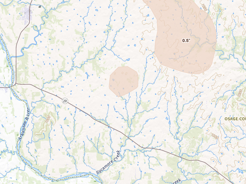 Radar-estimated hail-size map of the storm over Ralston, OK on Jun 24, 2026