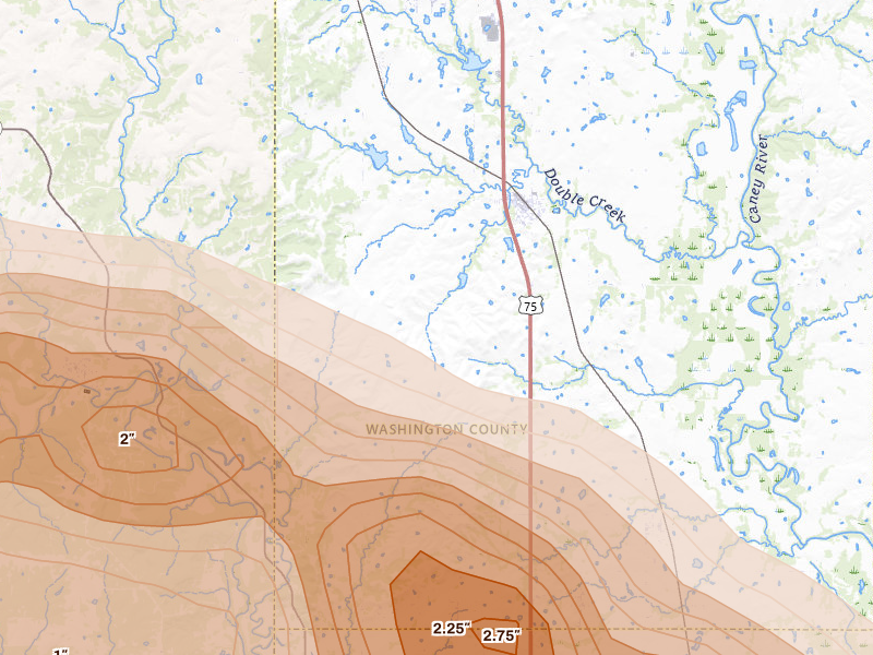 Radar-estimated hail-size map of the storm over Ramona, OK on May 8, 2026