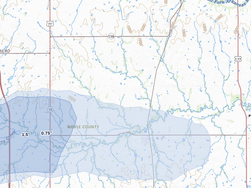 NEXRAD radar-signature map of the hail storm over Red Rock, OK on Jun 26, 2026