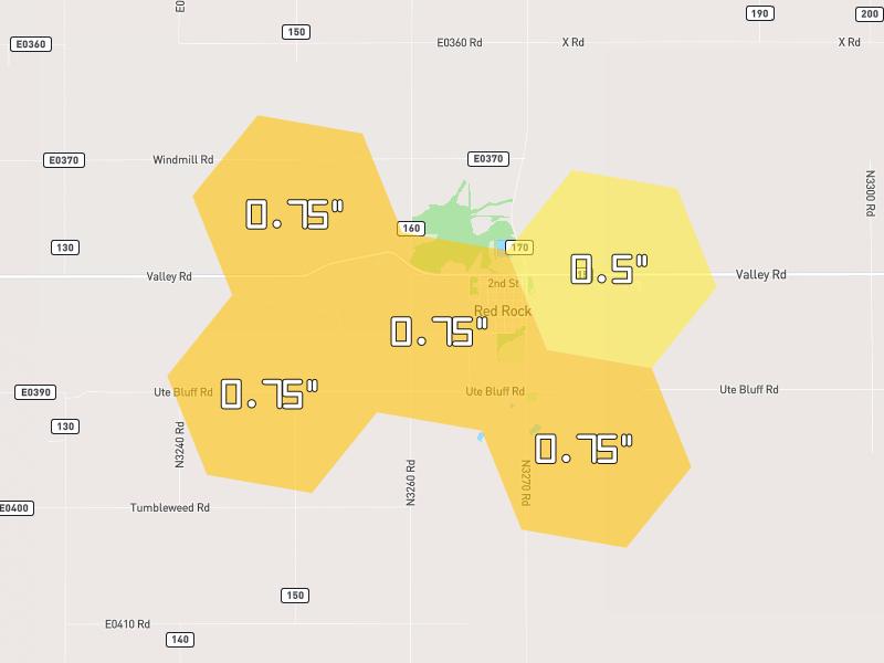 Hail map of Red Rock, OK on Jun 27, 2026, hail up to 0.75"