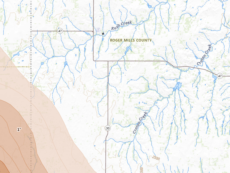 Radar-estimated hail-size map of the storm over Reydon, OK on Jun 25, 2026