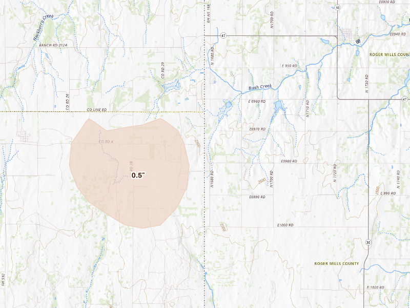 Radar-estimated hail-size map of the storm over Reydon, OK