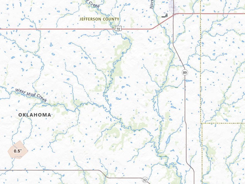 Radar-estimated hail-size map of the storm over Ringling, OK on Mar 6, 2026