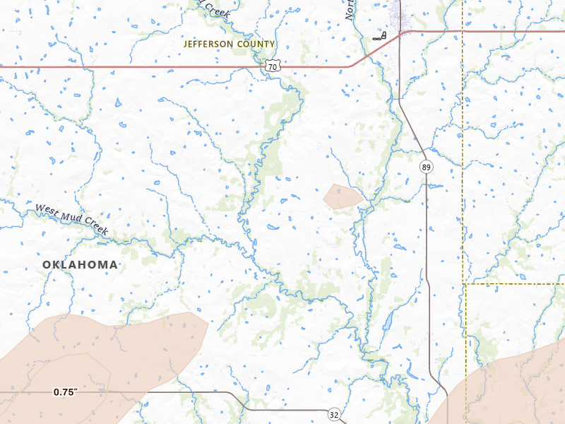 Radar-estimated hail-size map of the storm over Ringling, OK on Apr 15, 2026