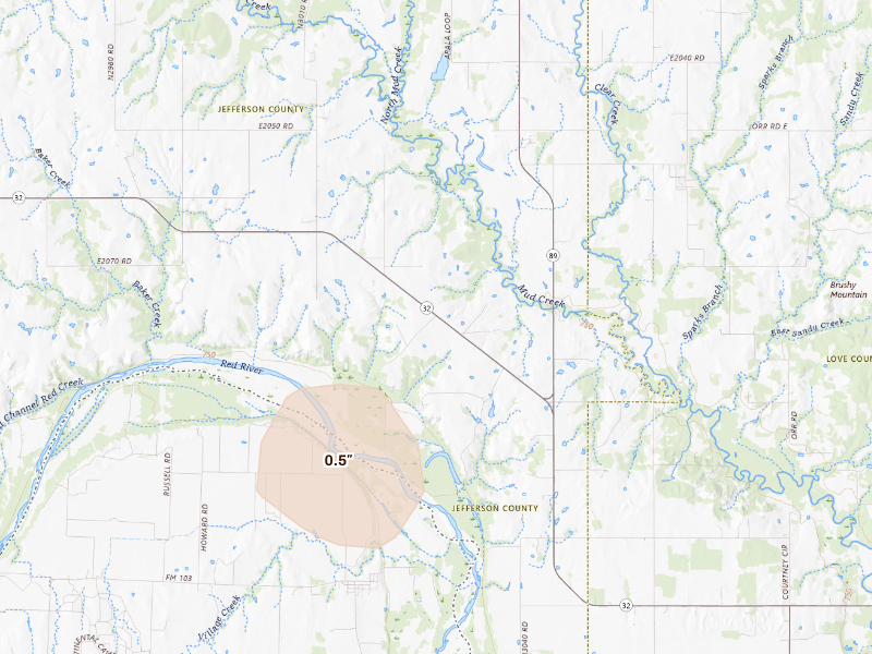 Radar-estimated hail-size map of the storm over Ringling, OK