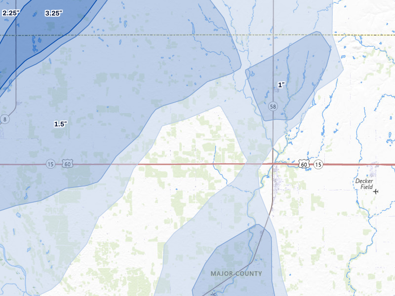 NEXRAD radar-signature map of the hail storm over Ringwood, OK on Mar 5, 2026