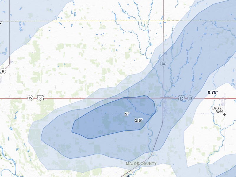 NEXRAD radar-signature map of the hail storm over Ringwood, OK on May 29, 2026