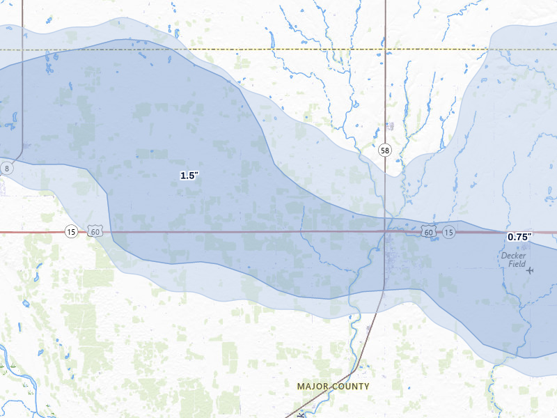 NEXRAD radar-signature map of the hail storm over Ringwood, OK on Jun 1, 2026