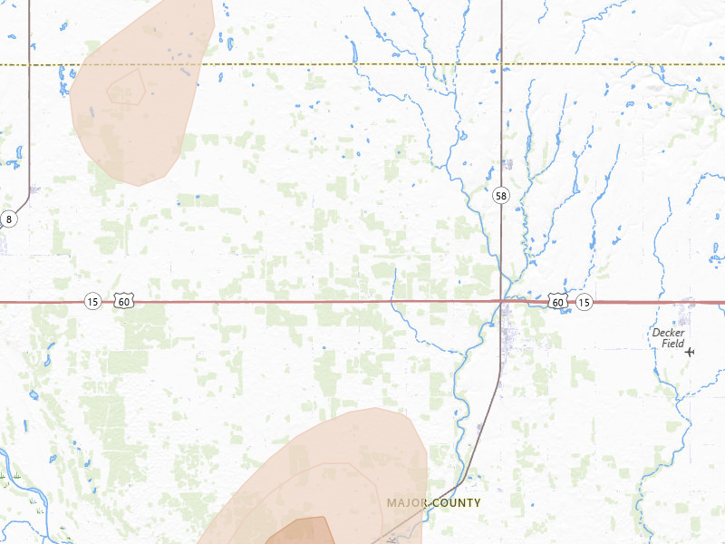 Radar-estimated hail-size map of the storm over Ringwood, OK on Jun 5, 2026