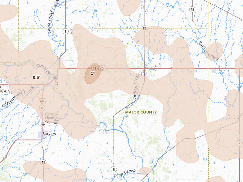 Radar-estimated hail-size map of the storm over Ringwood, OK