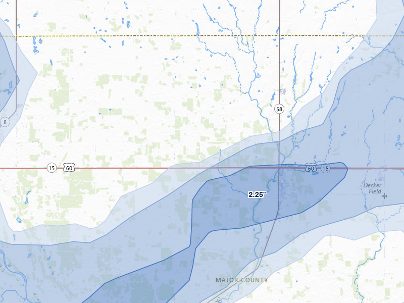 NEXRAD radar-signature map of the hail storm over Ringwood, OK on Jun 26, 2026