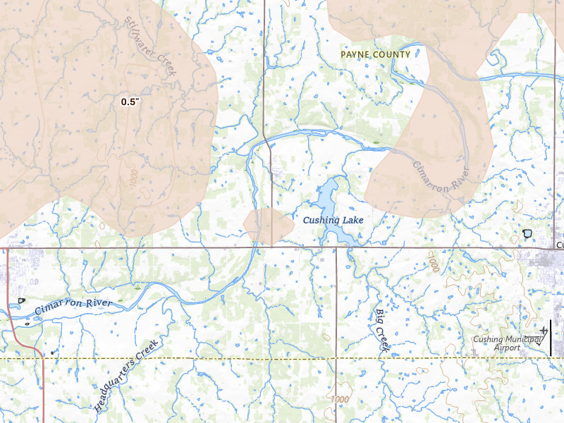 Radar-estimated hail-size map of the storm over Ripley, OK