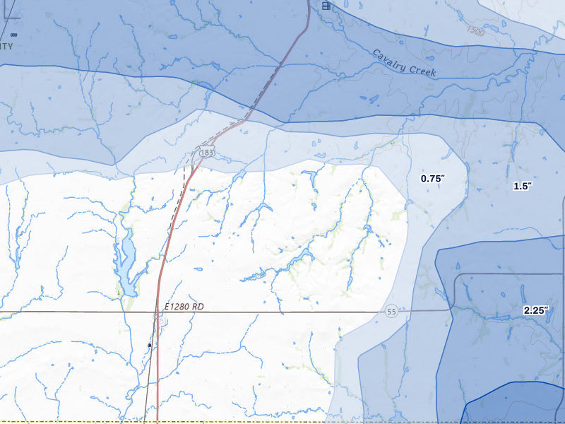 NEXRAD radar-signature map of the hail storm over Rocky, OK on May 9, 2026