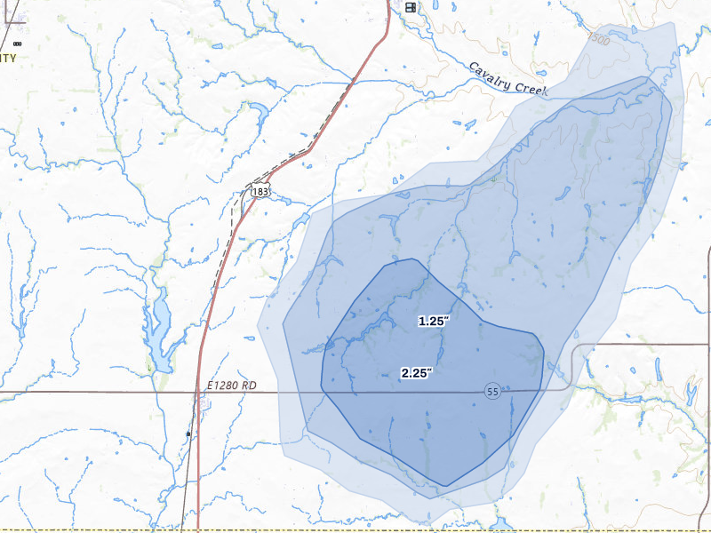 NEXRAD radar-signature map of the hail storm over Rocky, OK on Jun 3, 2026