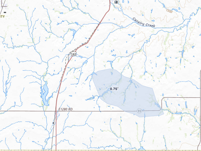 NEXRAD radar-signature map of the hail storm over Rocky, OK on Jun 25, 2026