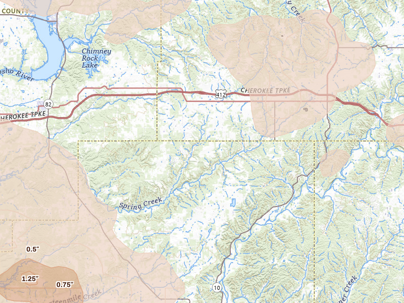 Radar-estimated hail-size map of the storm over Rose, OK on Jun 11, 2026