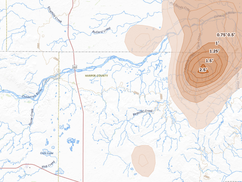 Radar-estimated hail-size map of the storm over Rosston, OK