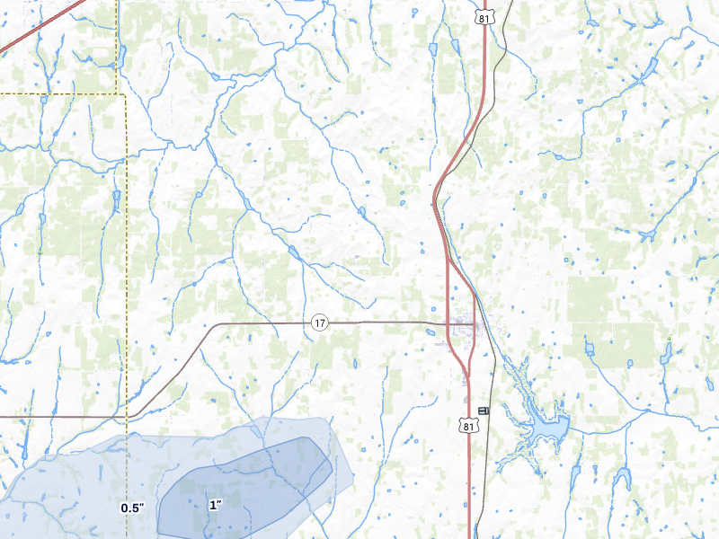 NEXRAD radar-signature map of the hail over Rush Springs, OK