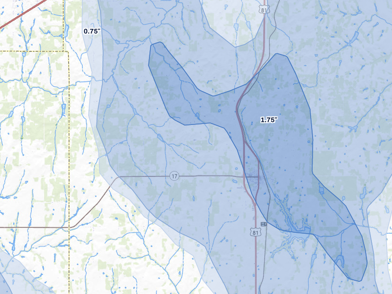 NEXRAD radar-signature map of the hail storm over Rush Springs, OK on May 8, 2026