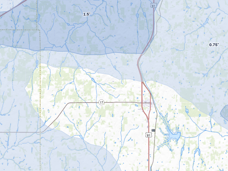 NEXRAD radar-signature map of the hail over Rush Springs, OK